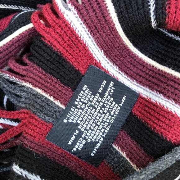 V FRAAS Neck Scarf Wrap Men's Acrylic Tassel Striped Red Black​​​​ - Picture 5 of 7